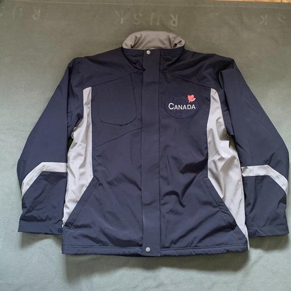 Outer Boundary Mens XL Navy Blue and Grey Canada Embroidery Jacket Like New - Picture 1 of 10